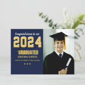 Invitation Modern Graduation Party with 1 Photo in Blue (Debout devant)