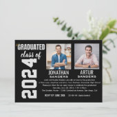 Invitation Modern Graduation Party with 2 Photos in Black (Debout devant)