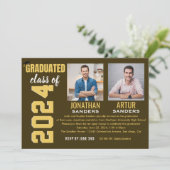 Invitation Modern Graduation Party with 2 Photos in Brown (Debout devant)