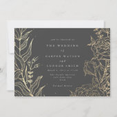 Invitation  Modern Gray Iron Ore Gold Elegant Pampas Wedding (Devant)