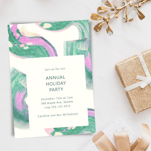Invitation Modern Green Abstract Christmas Holiday Party