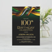Invitation Modern Green and Gold 100th Birthday Party (Debout devant)