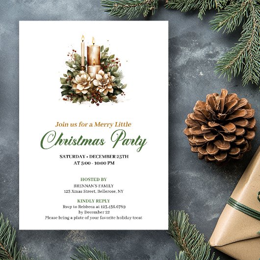 Invitation Modern Green And Gold Christmas Candle Celebration