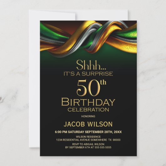 Invitation Modern Green and Gold Surprise 50th Birthday Party (Devant)