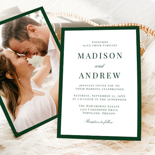 Invitation Modern Green Border Photo Wedding