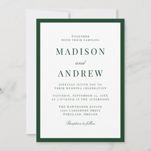 Invitation Modern Green Border Wedding (Devant)