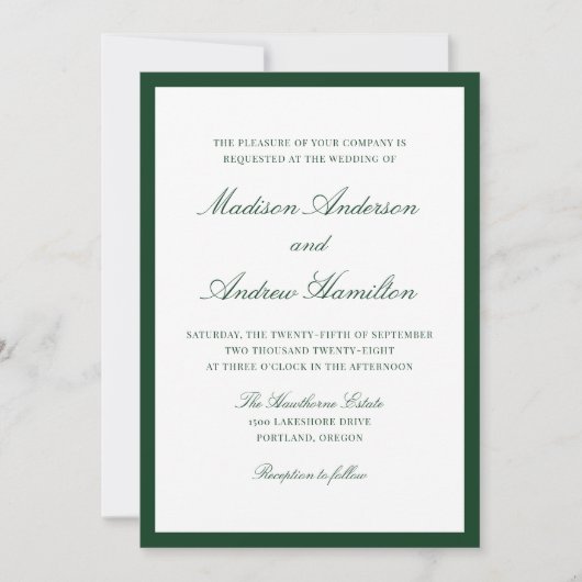 Invitation Modern Green Border Wedding (Devant)
