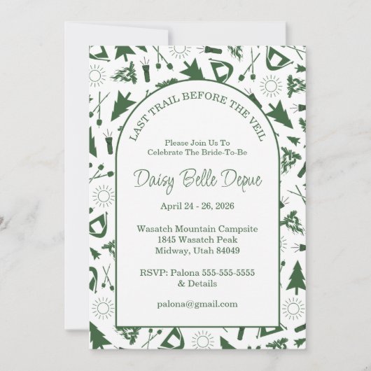 Invitation Modern Green Camp Bachelorette Weekend (Devant)