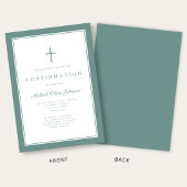 Invitation Modern Green Cross Boy Confirmation