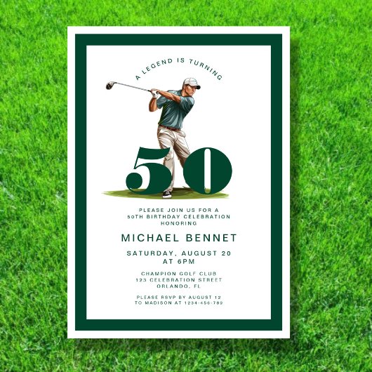 Invitation Modern Green Golf 50th Birthday