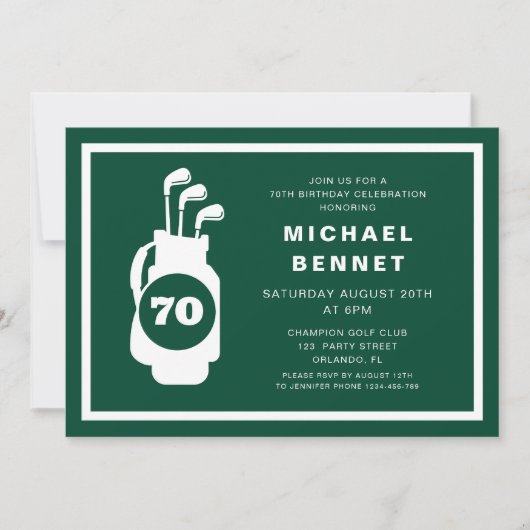 Invitation Modern Green Golf 70th Birthday (Devant)