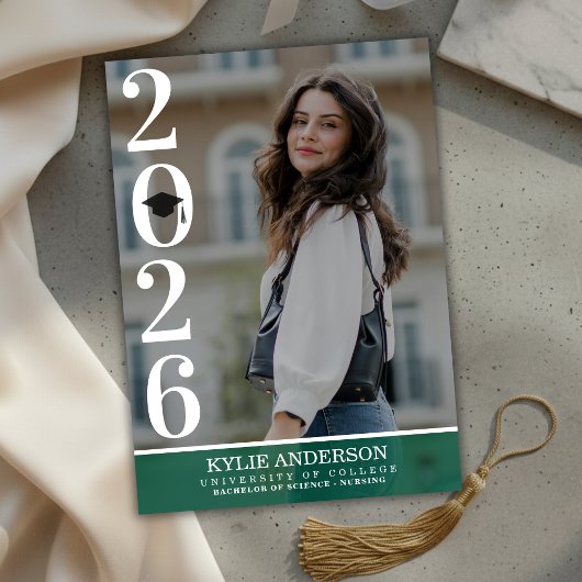 Invitation Modern Green Graduation Cap Senior Photo