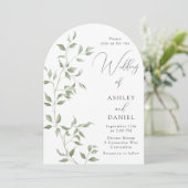 Invitation Modern Green Leaves Elegant Wedding (Debout devant)
