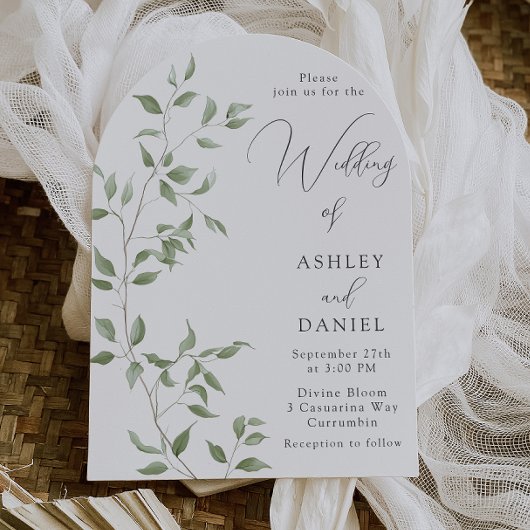 Invitation Modern Green Leaves Elegant Wedding