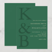 Invitation Modern Green Monogram Minimalist Wedding (Devant / Derrière)