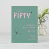 Invitation Modern Green Pink Hello Fifty Typo 50th Birthday (Debout devant)