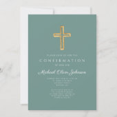 Invitation Modern Green Religious Cross Boy Confirmation (Devant)