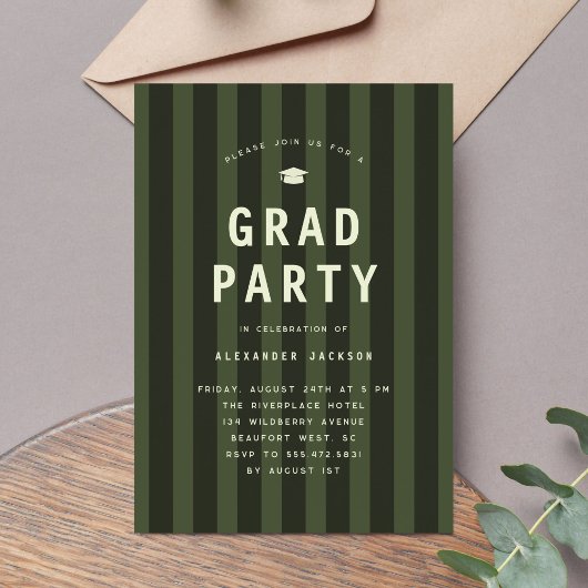 Invitation Modern Green Sporty Stripes Graduation Party