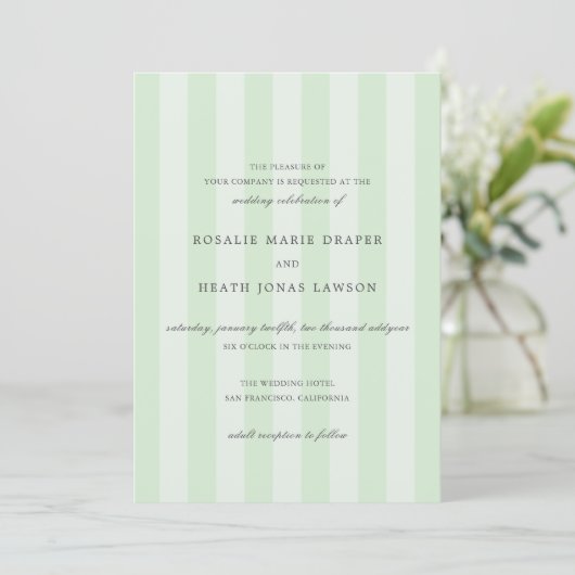 Invitation Modern Green Stripes Elegant Wedding (Debout devant)