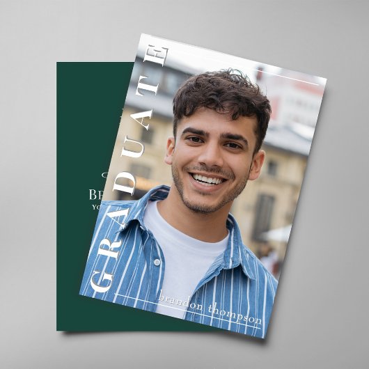 Invitation Modern Green Vertical Name Graduation Photo Card