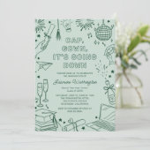 Invitation Modern Green Whimsical Doodle Graduation (Debout devant)