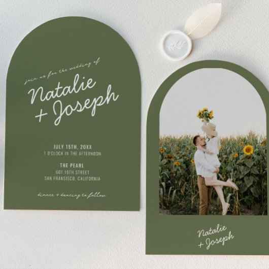 Invitation Modern Green Whimsical Summer Photo Wedding Arched