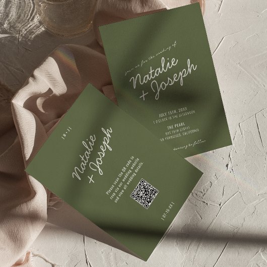 Invitation Modern Green Whimsical Summer QR Code Wedding