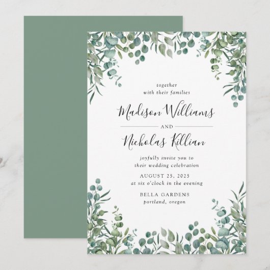 Invitation Modern Greenery | Cadre Botanique Mariage (Devant / Derrière)