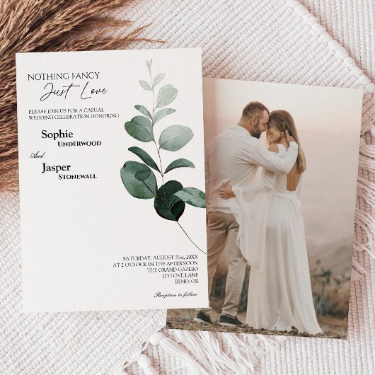 Invitation Modern Greenery White Nothing Fancy Photo Wedding