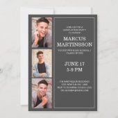 Invitation Modern Grey 3 Photo Graduation Party (Devant)