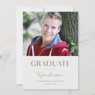 Invitation Modern Grey & Gold One-Photo 2023 Graduation Party