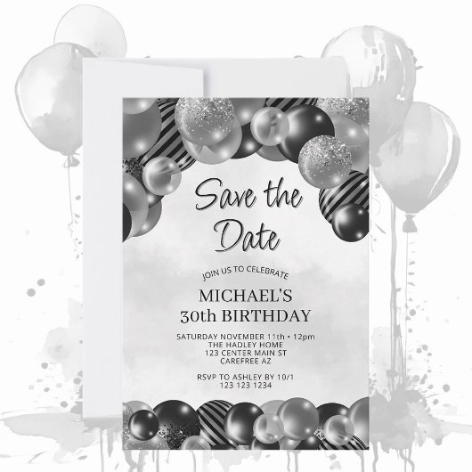 Invitation Modern Grey Sauvez la date 30e anniversaire