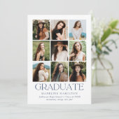 Invitation Modern Grid Navy 9 Photo Collage Party de graduati (Debout devant)