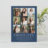Invitation Modern Grid Navy 9 Photo Collage Party de graduati (Debout devant)