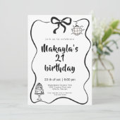 Invitation Modern Hand-Drawn Black Bow 21th Birthday (Debout devant)