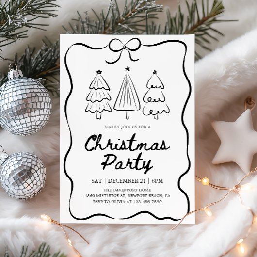 Invitation Modern Hand Drawn Christmas Tree Holiday Party