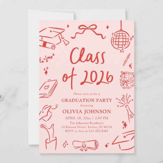 Invitation Modern Hand Drawn Class of 2026 Graduation Party (Devant)