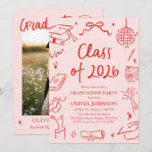 Invitation Modern Hand Drawn Class of 2026 Graduation Party (Devant / Derrière)