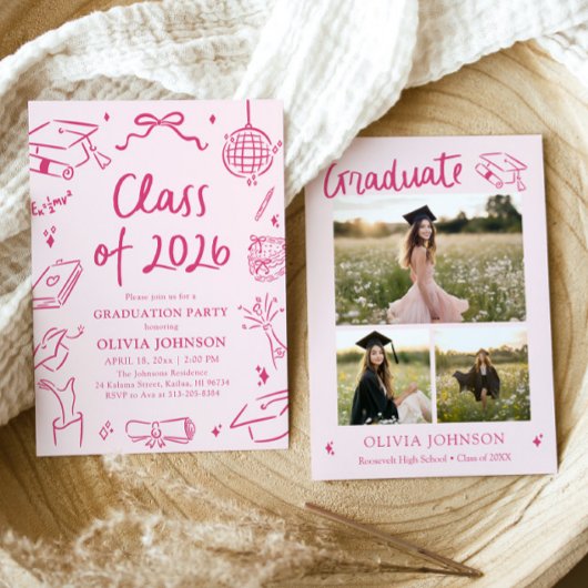 Invitation Modern Hand Drawn Class of 2026 Graduation Party
