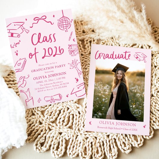 Invitation Modern Hand Drawn Class of 2026 Graduation Party