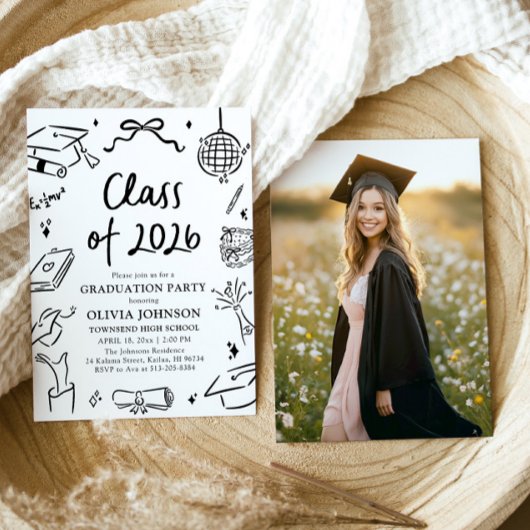 Invitation Modern Hand Drawn Class of 2026 Graduation Party