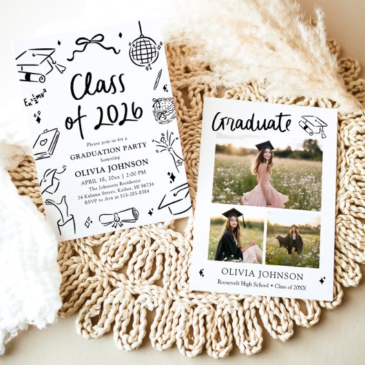 Invitation Modern Hand Drawn Class of 2026 Graduation Party