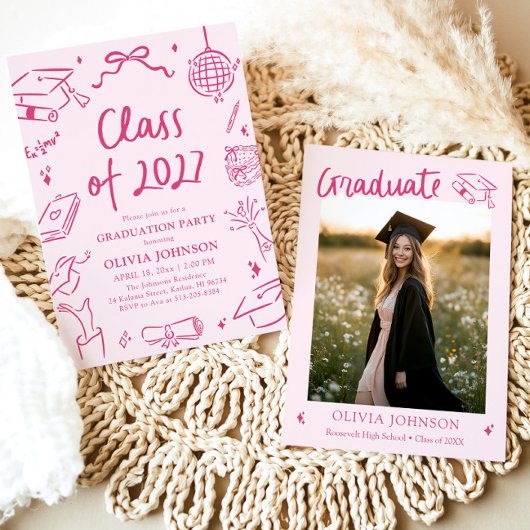 Invitation Modern Hand Drawn Class of 2027 Graduation Party