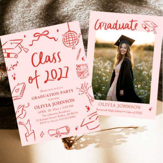 Invitation Modern Hand Drawn Class of 2027 Graduation Party