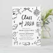 Invitation Modern Hand Drawn Class of 2028 Graduation Party (Debout devant)