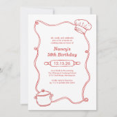 Invitation Modern Hand Drawn Cooking Class Red Birthday (Devant)