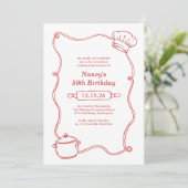 Invitation Modern Hand Drawn Cooking Class Red Birthday (Debout devant)