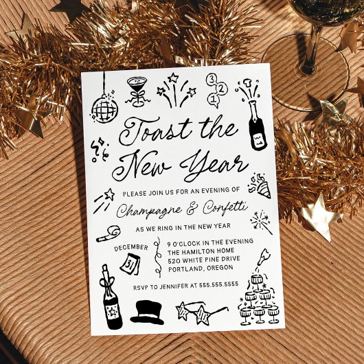Invitation Modern Hand Drawn Doodle New Year’s Eve Party