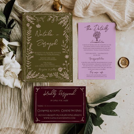 Invitation Modern Hand Drawn Grasslands Floral Garden Wedding