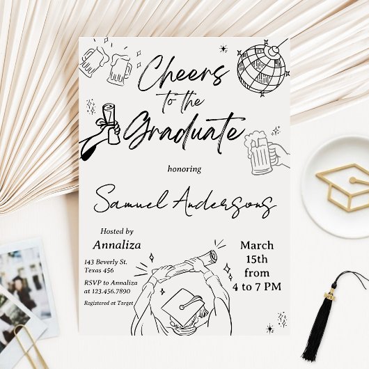 Invitation Modern Hand Drawn Photo Graduation Party